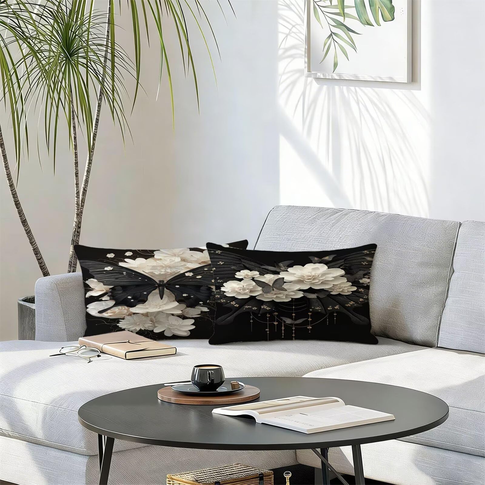 Générique Housse Coussin Exterieur Impermeable 50x60cm Noir Décoratif Taie d'oreiller Decoration Papillon Housse de Coussin Exterieur Impermeable pour Salon de Jardin Lot 2. T-3686
