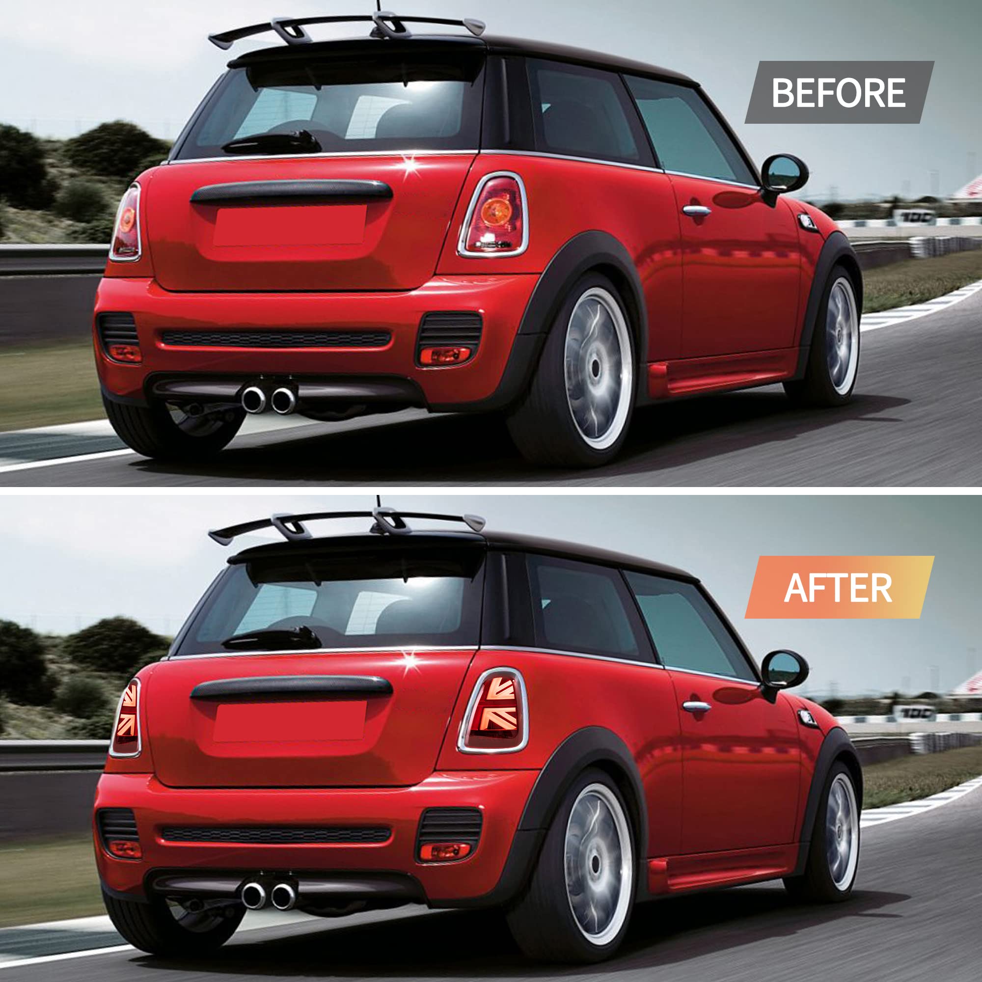 VLAND Union Jack Fari Posteriori LED per Mini Cooper R56 R57 R58 R59 2011-2013 [Non per 2007-2010], con indicatori di direzione dinamici, 1 set (lato guidatore + passeggero) (Rosso)