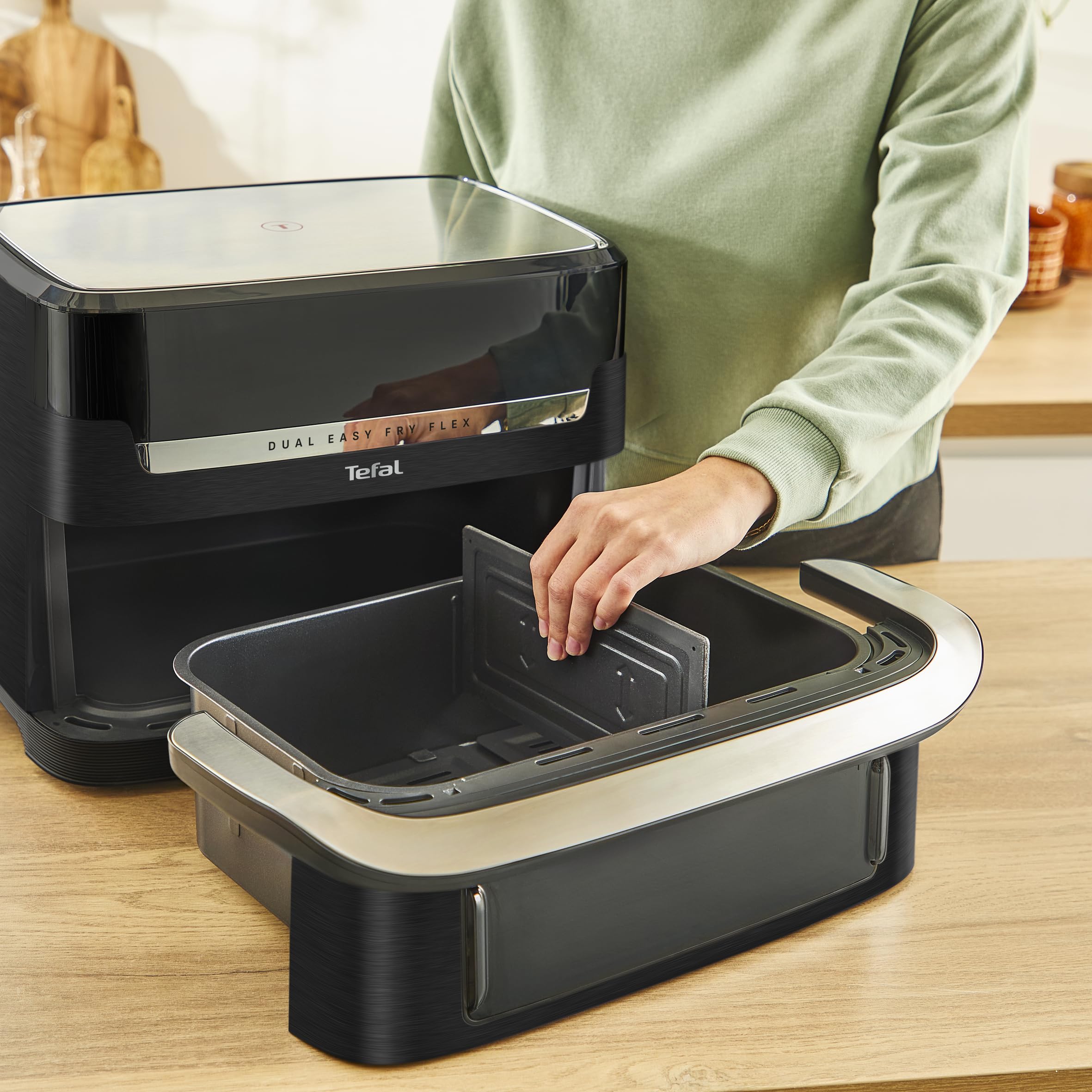 TEFAL EY9228E0 Dual Easy Fry Flex, frytkownica na gorące powietrze, FlexCook, ścianka działowa, 2700W, pojemność 9 l, 7 różnych trybów, 2 niezależne strefy gotowania, czarna,