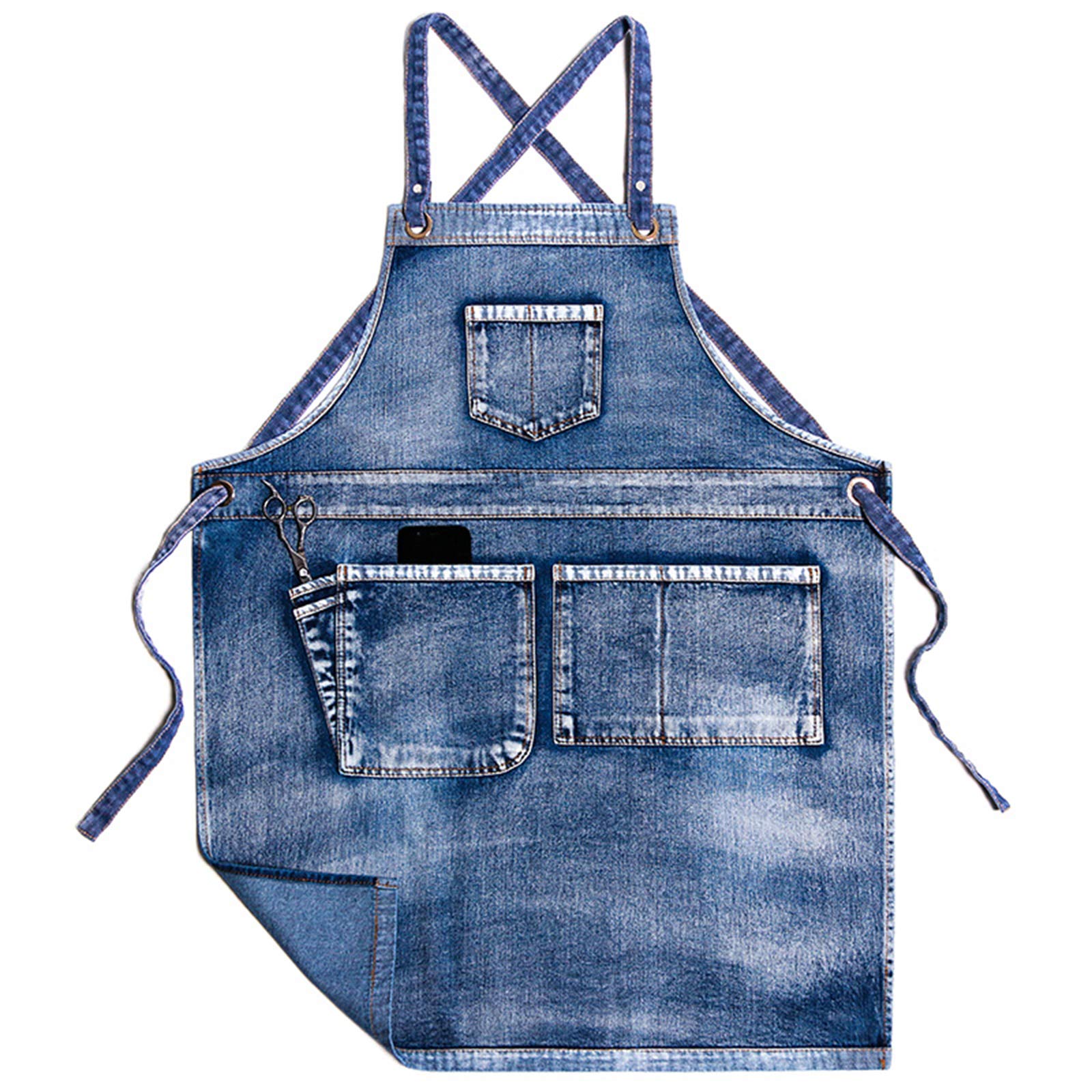Delantal de chef unisex ajustable de mezclilla lavada para cocinar barbacoa multicolor