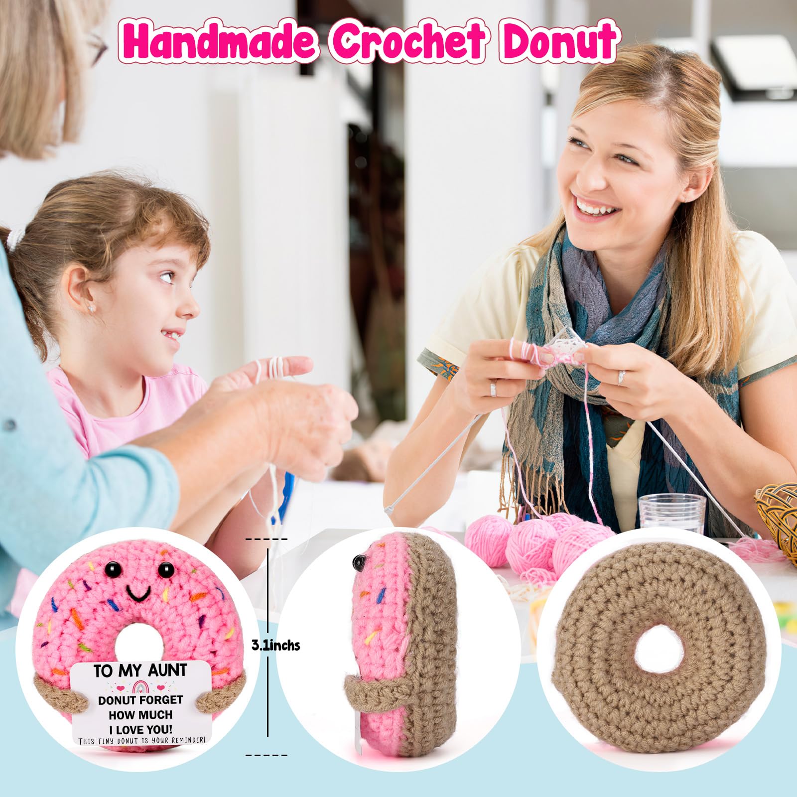 Aunt Birthday Gifts for Women - to My Aunt, Small Cute Funny Handmade Crochet Donut Christmas Mother's Day Birthday Gifts for Best Aunts Aunty Auntie Ever from Niece Nephew
