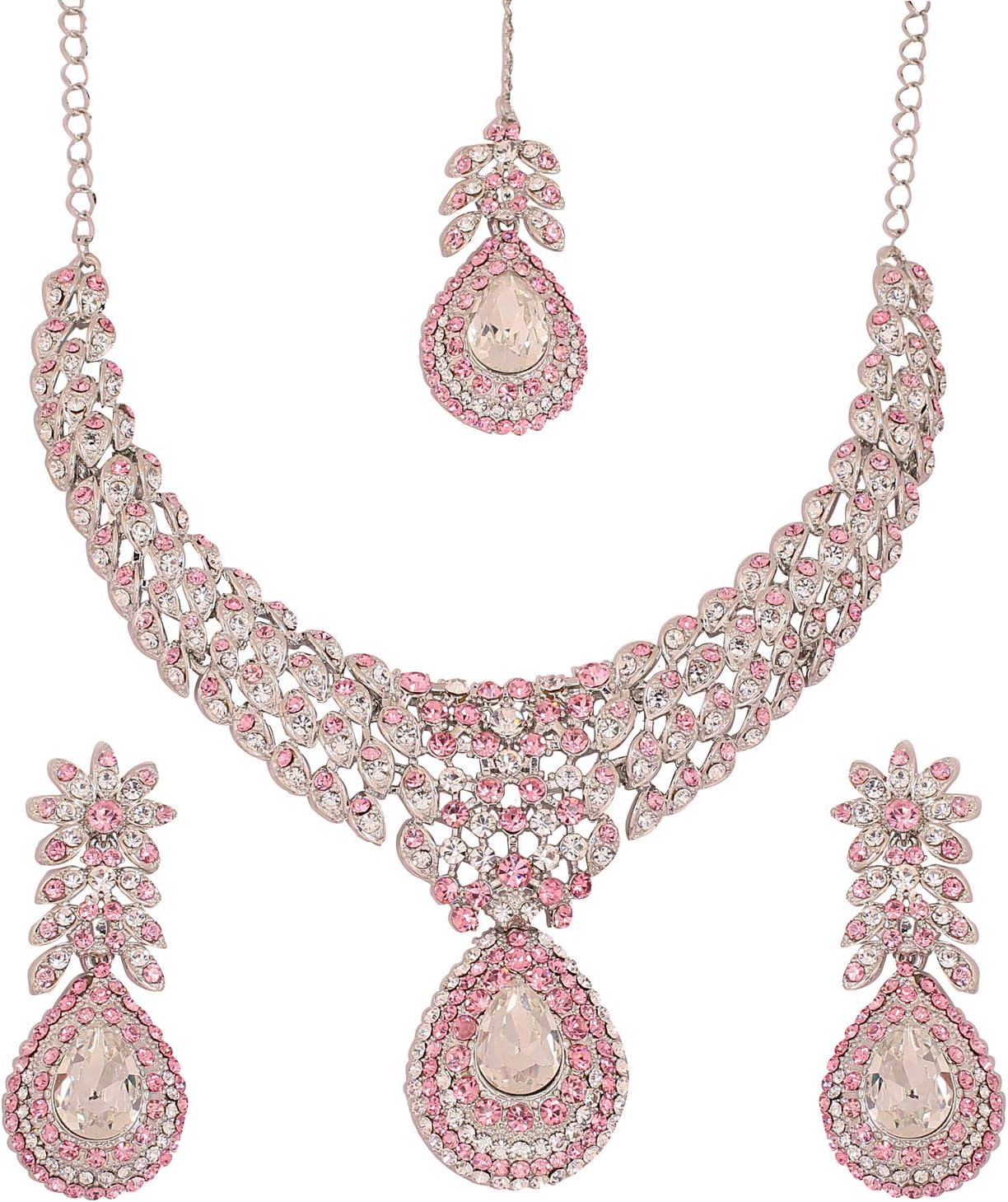 Indian wedding jewelry sets for women necklace bollywood jewellery set desi bridal designer necklaces earrings artificial joyeria rhinestone crystal fancy in white or silver or gold tone