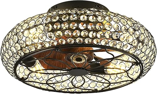 Miniatura 9 de Ventiladores de techo de cristal enjaulados con luces y control remoto, ventilador de techo de perfil bajo de 18.8 pulgadas con luz, ventilador de