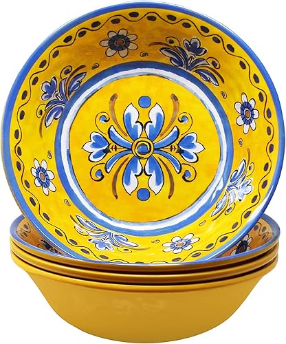 Miniatura 9 de Le Cadeaux Juego de 4 cuencos de melamina para cereales de 7.5 pulgadas, color azul marroquí