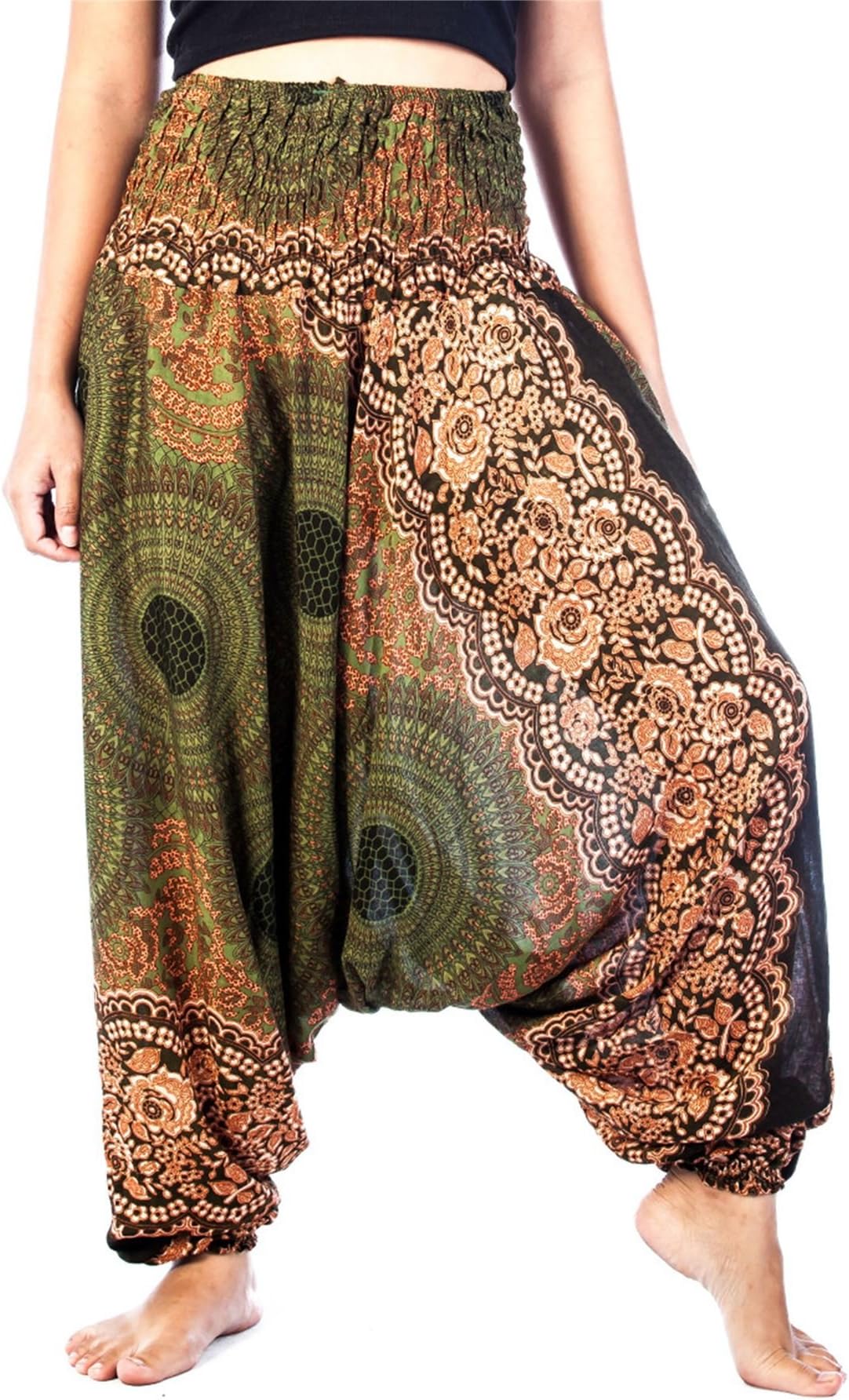 Lofbaz Women's 2 in 1 Harem Trousers & Jumpsuit with Smocked Waistband