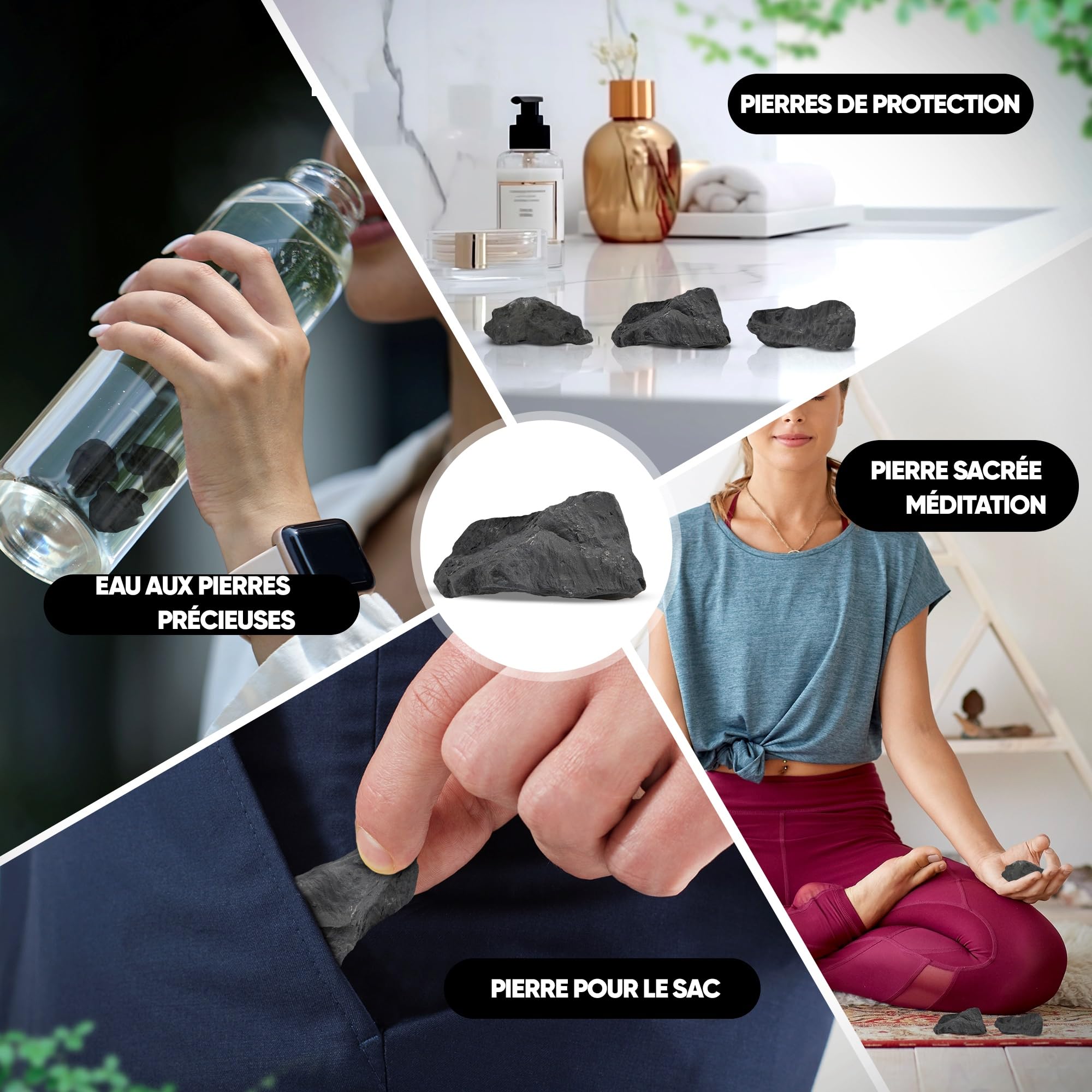 PURAJA Set de Pierres Précieuses: Shungite | Naturelles de Première Qualité | Pour Utilisation Polyvalente à Eau, Guérison et Chakra