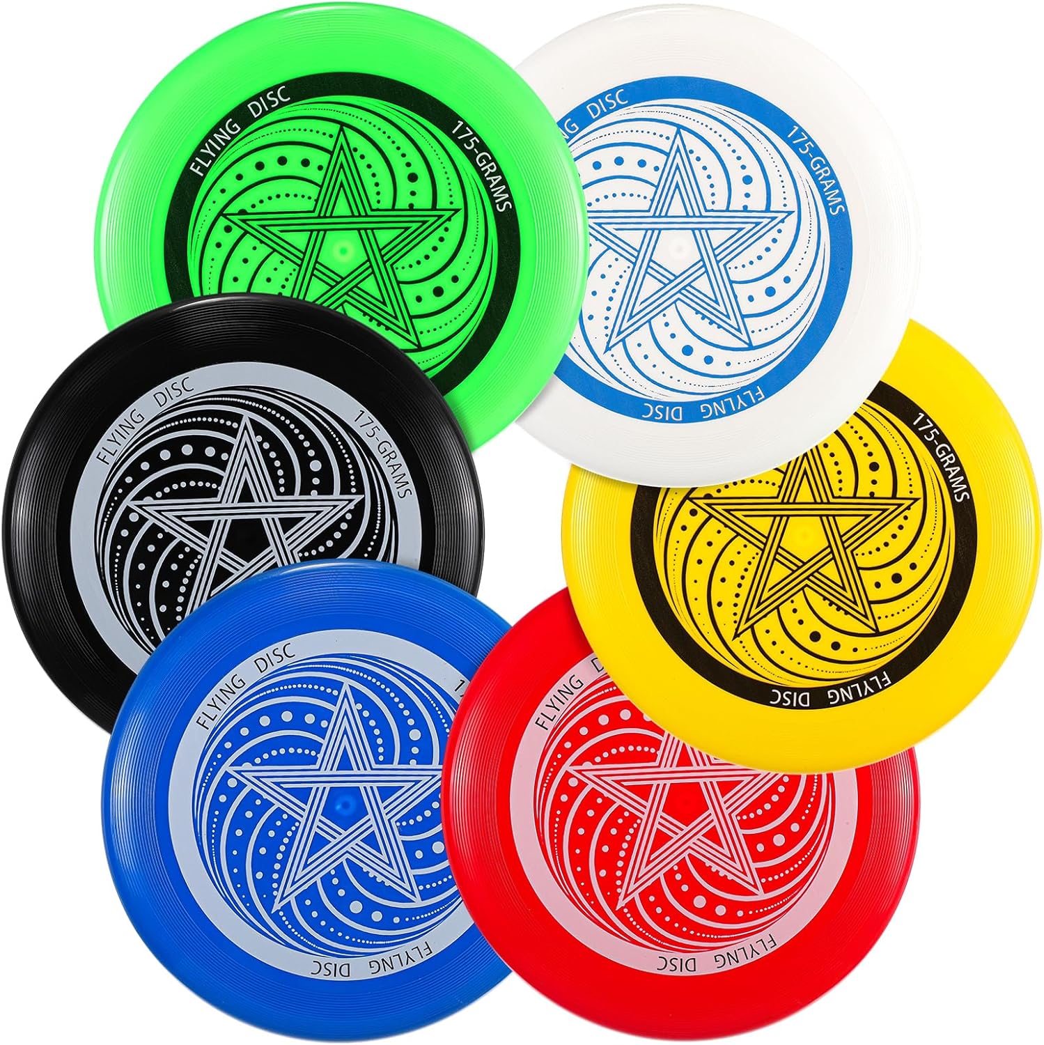 6 Pcs Outdoor Flying Disc Set 175g Each for Adult Sports Competitions, Includes 1 Glow in The Dark Flying Disc for Beach Pool Competitions Outdoor Game Camping and Backyard Player