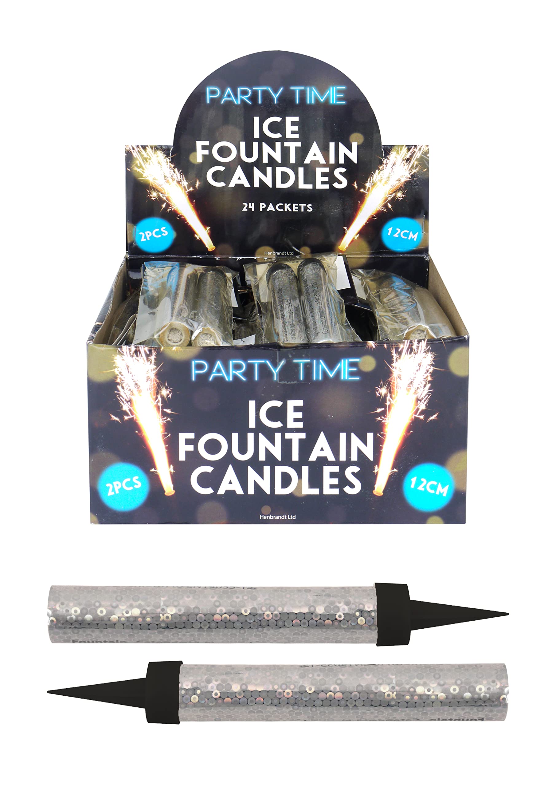 Henbrandt Silver Pack Of 2 Ice Fountain Candles 12Cm Sparkling Fountain Candles Special Occasion Cake Toppers For Birthday Wedding Anniversary Christmas New Year Party Decorations
