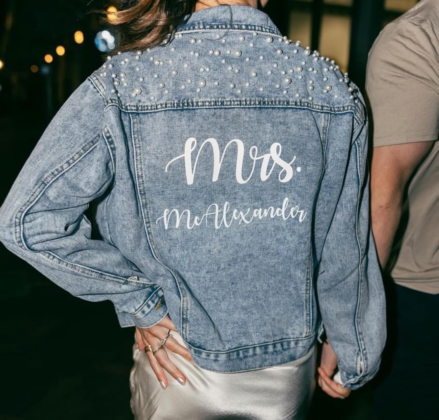 Embroidered Bride Denim Jacket, Bride Jean Jacket, Future Mrs Jacket, Custom Personalized Pearl Denim Jacket, Wedding Gift - Image 4