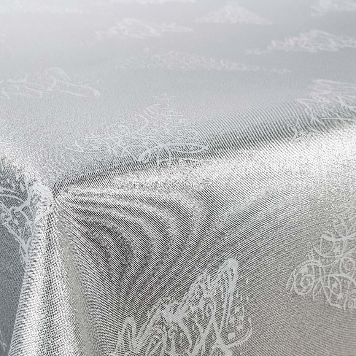 Tovaglia natalizia argento bianco abete – double face e antimacchia – (Z-3401) 130 x 300 cm