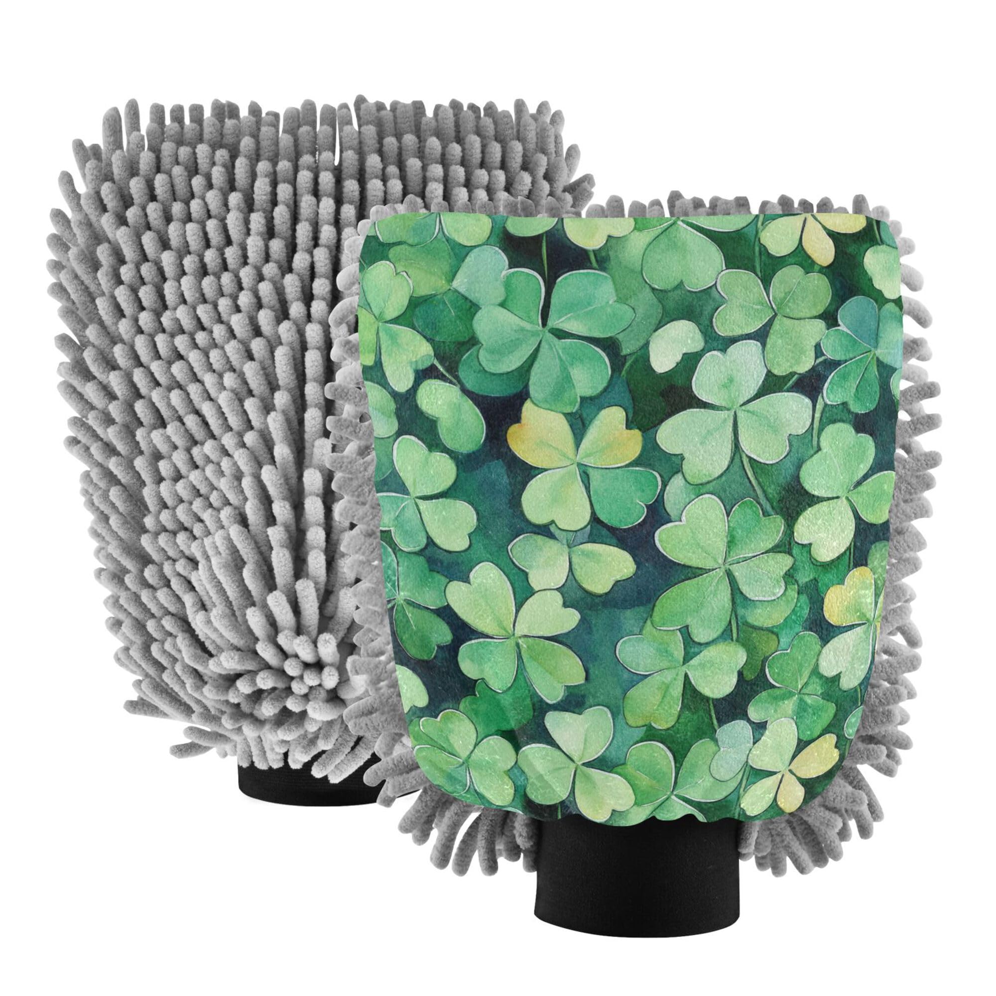 St.Patrick Green Shamrocks Wash Mitt for Cars 11.8'' Gloves for Cars Washing Scratch Free Detailing Sponge for Cleaning Wash