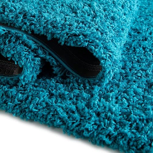 Miniatura 3 de Unique Loom Zuniga Solid Shag Collection - Alfombra moderna de felpa turquesa (3 pies 3 x 5 pies 3)