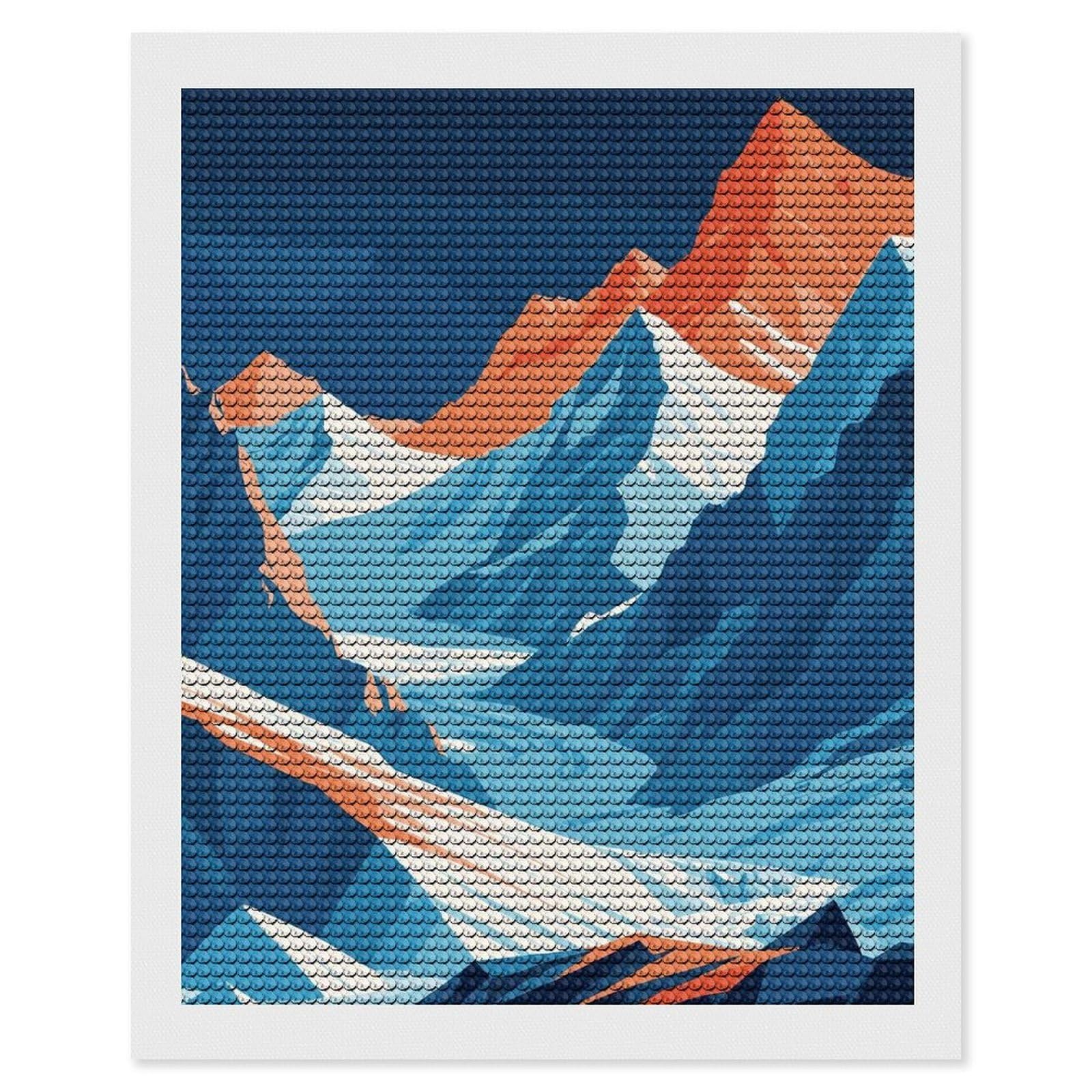 Junmoney Mountain Landscape Vector Illustration Round Drill Diamond Painting 16"x20", Satisfying Creative Project, Complete Accessories, Printed Canvas