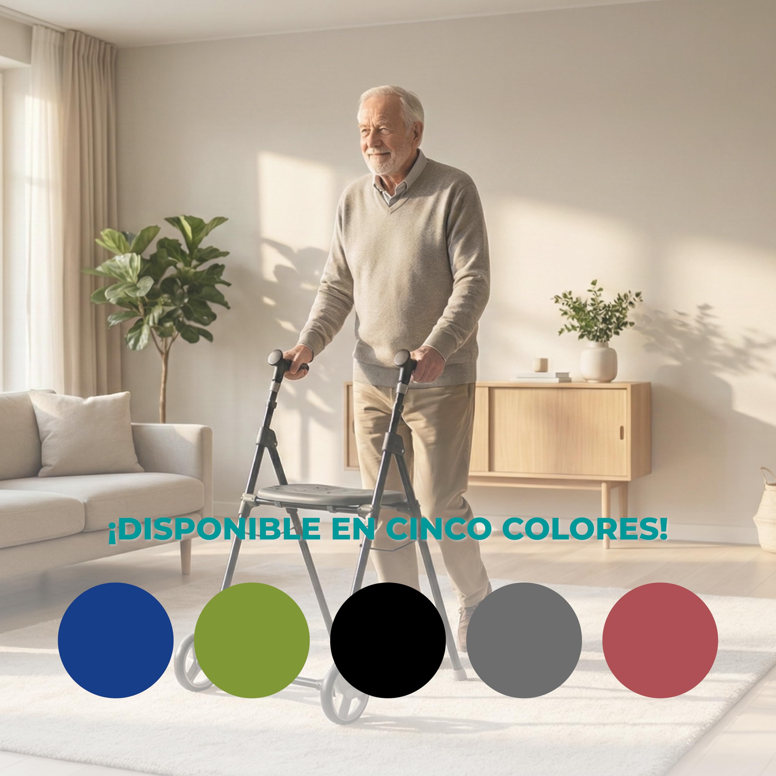 Forta Air On - Andador para Uso en Interiores, Plegable y Ligero - Regulable en Altura, Capacidad de Carga hasta 110 Kg - Fácil de Plegar, con Ruedas Fijas (Negro)