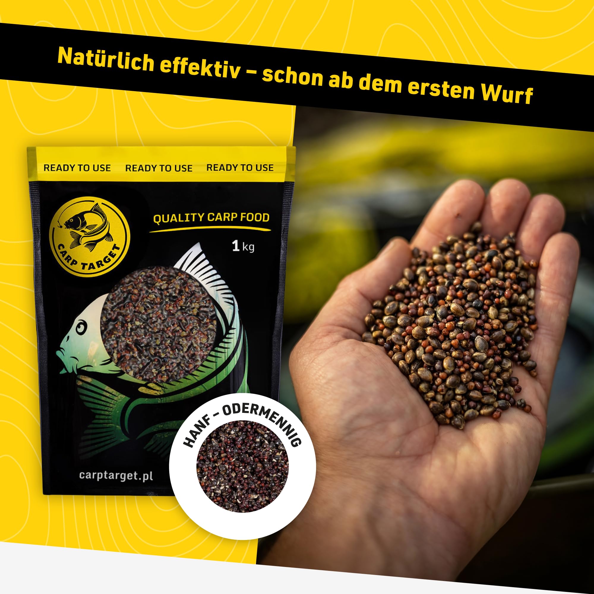Mix ziaren konopie rzepik 1 kg - Gotowa zanęta wędkarska na karpie, amury i inne karpiowate - Mieszanka ziaren zapakowana próżniowo - Gotowane ziarna skuteczne przez cały rok