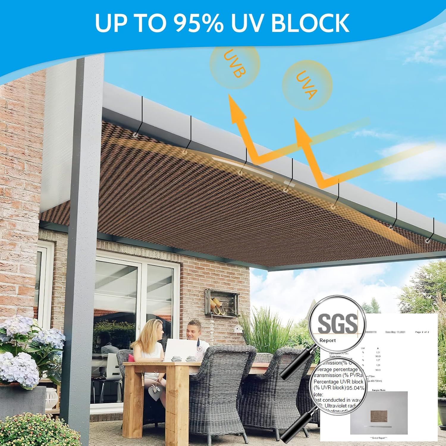 Pergola Shade Covers,Sun Shade Cloth,10x10 FT,Shade Fabric with Stainless Steel Reinforced Grommets for Patios, Decks, and Backyards(Mocha)