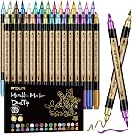 Metallic Marker Pens, 30 Colors Dual Tip Acrylic Paint Pens for Black Paper, Scrapbooking, Photo Album, Rock Painting, Paint Marker for DIY Arts & Crafts, Glass, Wood, Card Making, Scrapbook Supplies