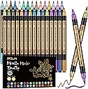 Metallic Marker Pens, 30 Colors Dual Tip Acrylic Paint Pens for Black Paper, Scrapbooking, Photo Album, Rock Painting, Paint Marker for DIY Arts & Crafts, Glass, Wood, Card Making, Scrapbook Supplies