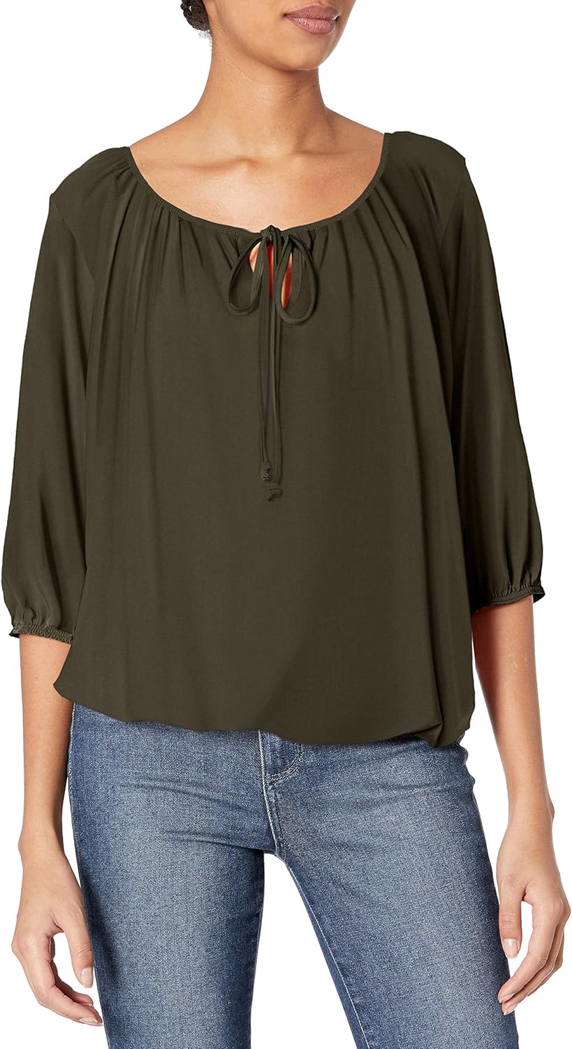 Star Vixen Womens 3/4 Sleeve, Front Tie Peasant Top - Image 5