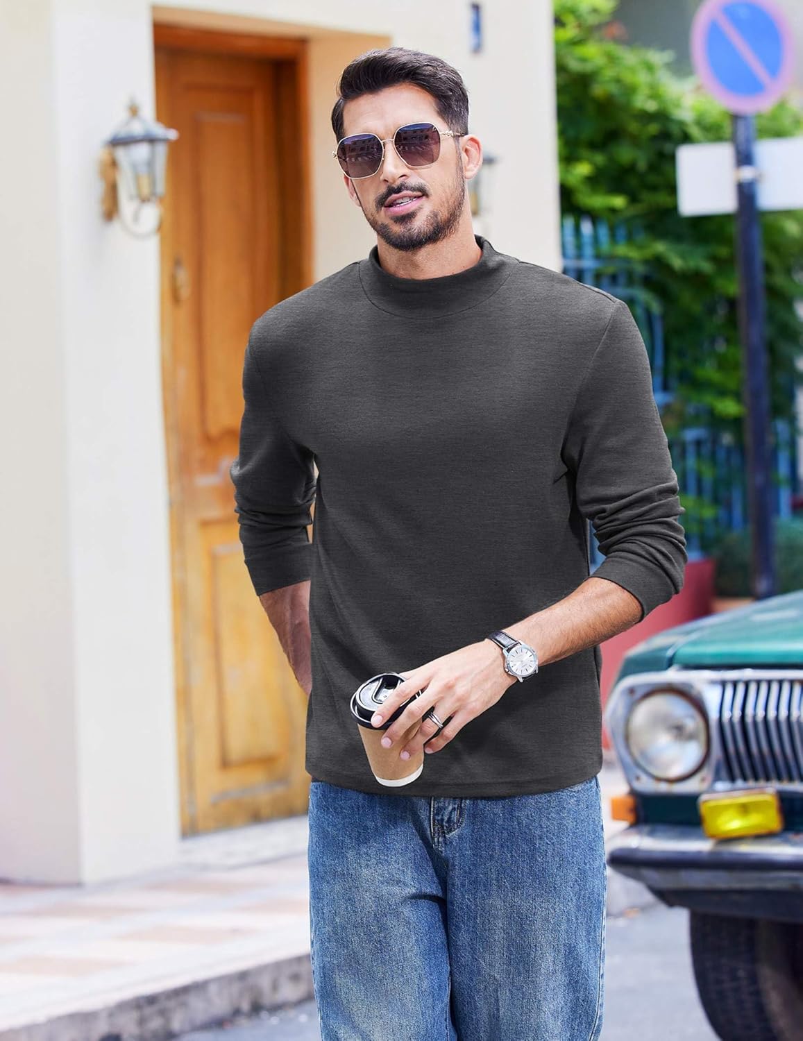 COOFANDY Men's Slim Fit Mock Turtleneck T Shirt Casual Basic Knitted Long Sleeve Pullover Sweater - Image 2