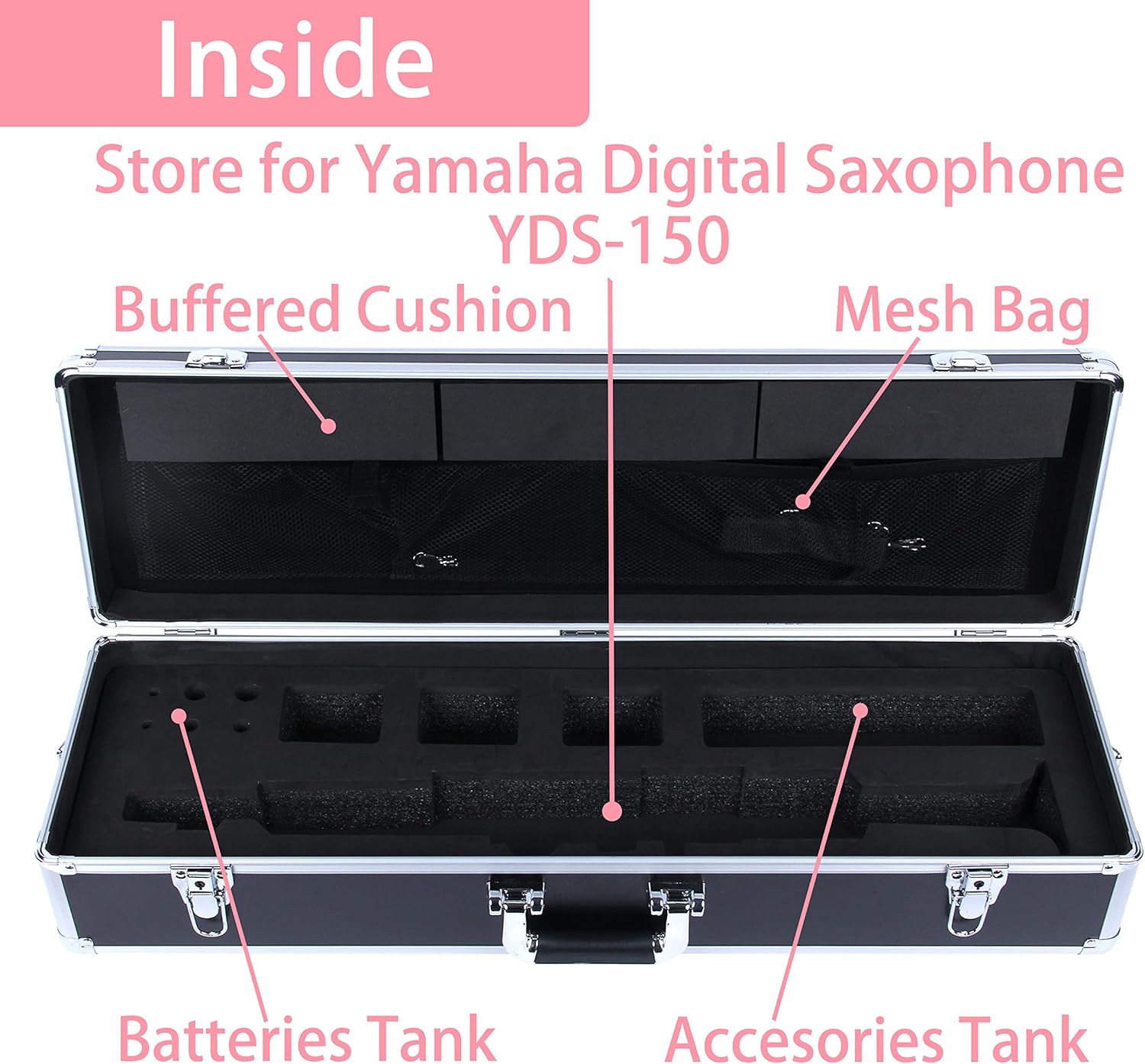 GEEK Professional Hard Case for Yamaha Digital Saxophone YDS-150 Suitcase Digital Wind Instrument Handled Case Full Protection Big Volume Packing YDS150 Body Batteries Accessories (YDS-150&Silver)