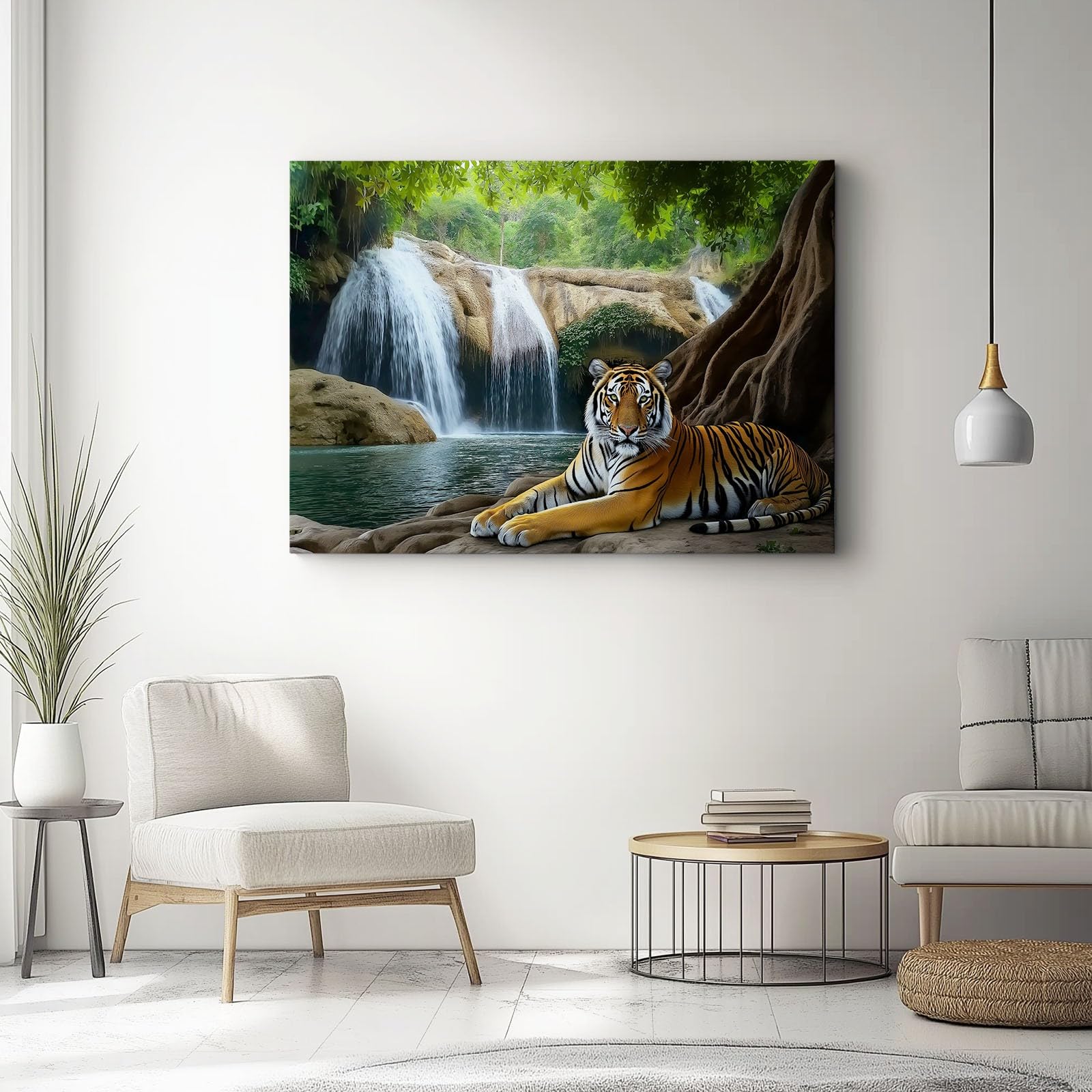 Impresiones en lienzo Jungla Fotografía Tigre Pósteres temáticos e impresiones en lienzo, Broncearse Pinturas decorativas de pared 160L x 80W cm Para el hogar y el dormitorio, sin marco