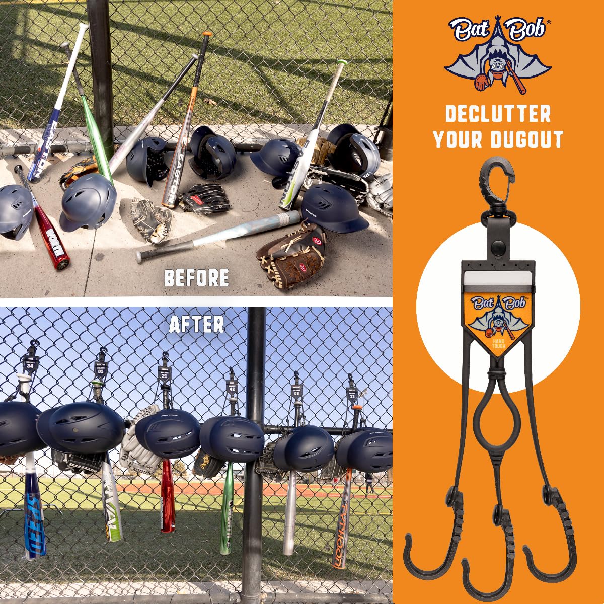 YELAIYEHAO Organisateur 3 En 1 Pour équipement De Baseball Et Softball Avec Support Pour Batte Clip Pour Gants Crochet Pour Casque Noir 2