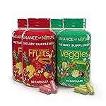 Balance of Nature Fruits & Veggies Supplements - Whole Fruit and Vegetable Ingredients for Women, Men, and Kids - 90 Fruits Capsules, 90 Veggies Capsules - 2 Sets