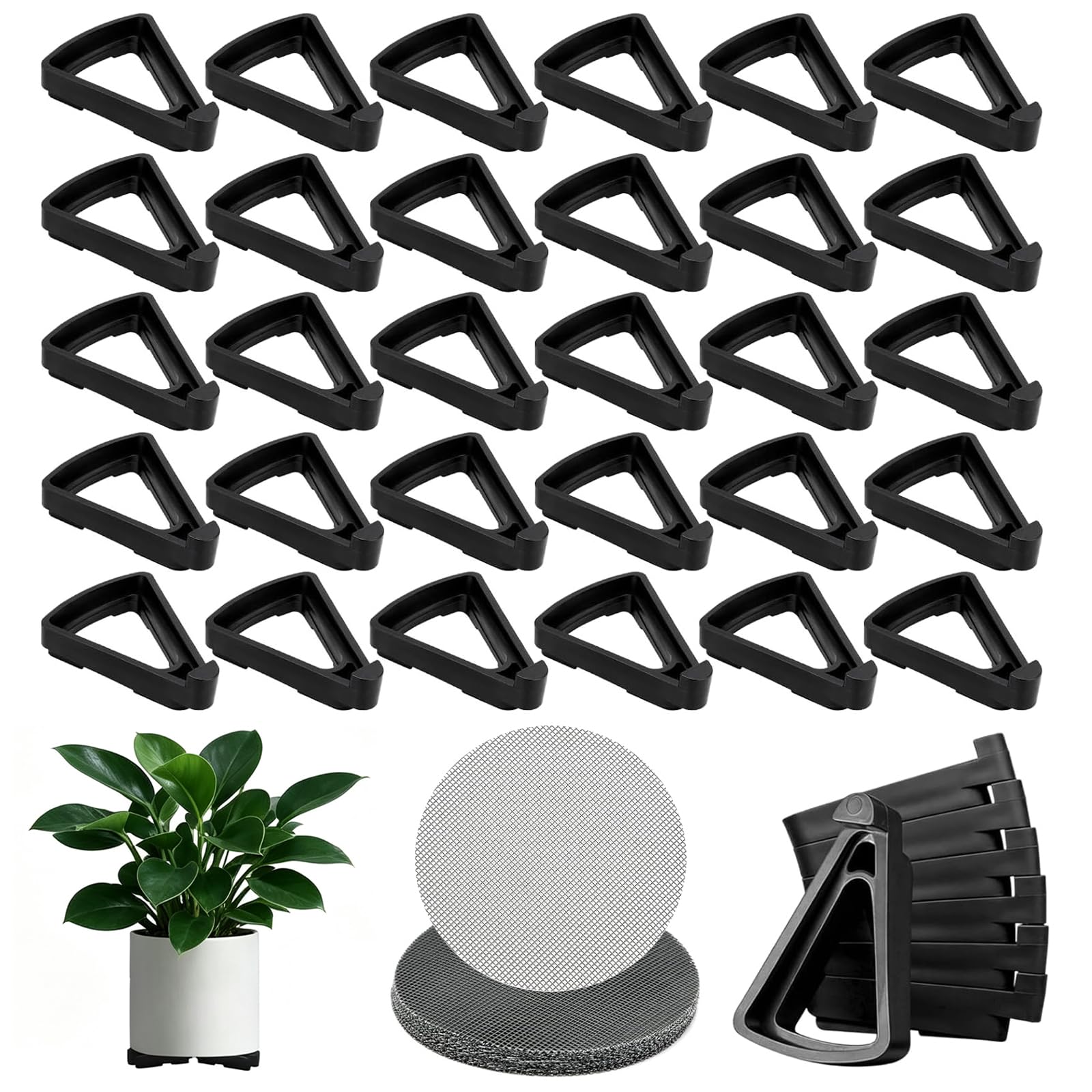 JCUQGDOO 50 Pcs Plant Pot Feet for Outdoor Plant Pots, Triangle Plant Pot Risers with Drainage Mesh, Invisible Pot Toes, Feet Plant Stand for Indoor Outdoor Garden Plant Flower