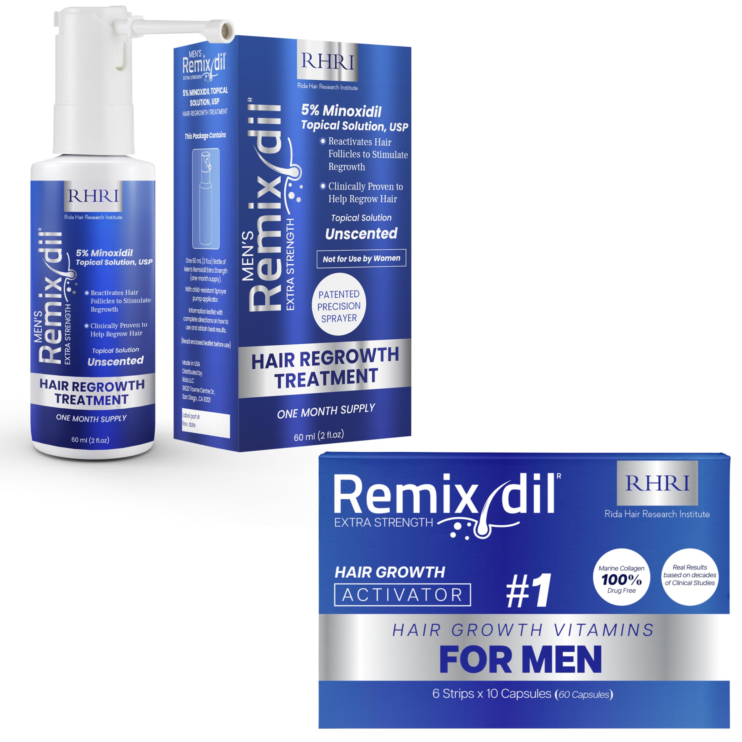 Remixidil Mens 5 Minoxidil Spray Hair Regrowth Treatment for Men Clinically Proven Formula for Hair Loss and Hair