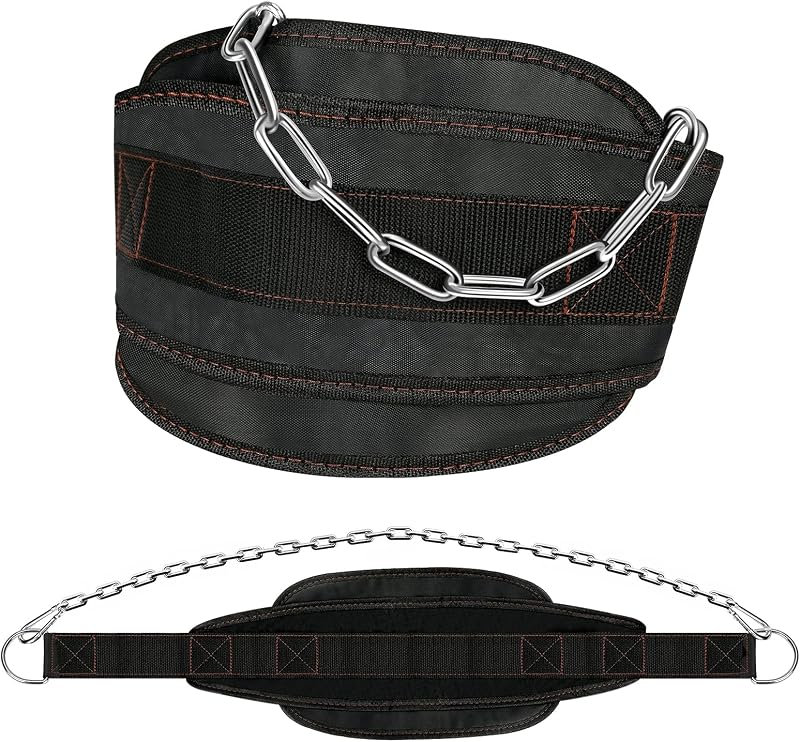 Dip Belt for Weight lifting, Weight Belt with 34'' Extra Long Adjustable Steel Chain, Pull Up Belt for Powerlifting, Strength Training and Bodybuilding, Comfortable Waist Back Support for Men & Women