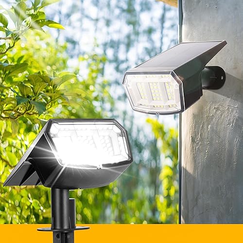 COOZAMING Focos solares para exteriores, impermeables, IP65, 63 LED, 3 modos de iluminación, luces de pared, iluminan patio, jardín, casa, garaje