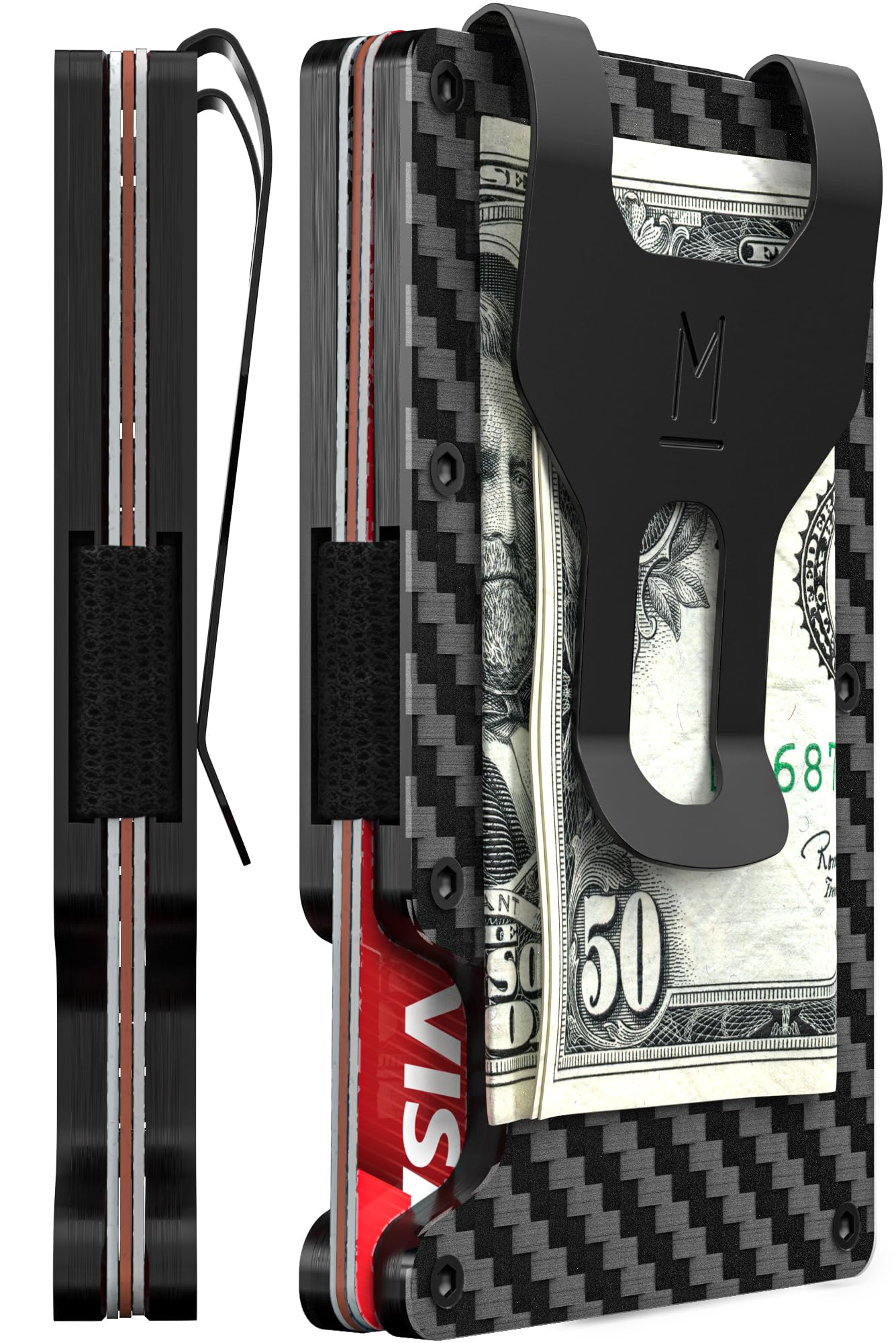 Minimalist Wallet for Men, RFID Blocking with Money Clip, Card Holder, Front Pocket Design, Slim Wallet, Carbon Fiber