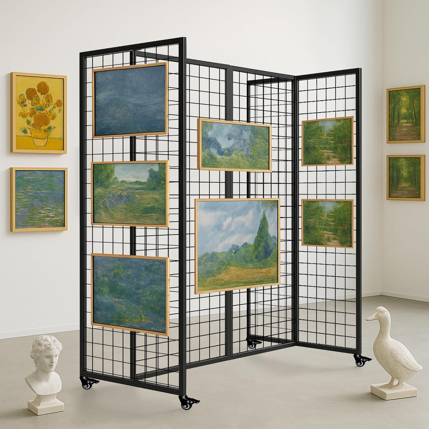 Grid Wall Panels, Grid Wall with Wheels,4x5.5Ft Gridwall Panel Display Stand,Sturdy Art Display Panels, Grid Display Stand, Black