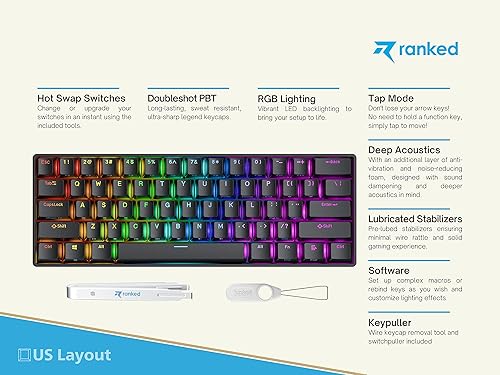Miniatura 2 de Ranked N60 Nova 60% factor de forma  Teclado mecánico intercambiable en caliente para juegos  61 teclas multicolor RGB LED retroiluminado para