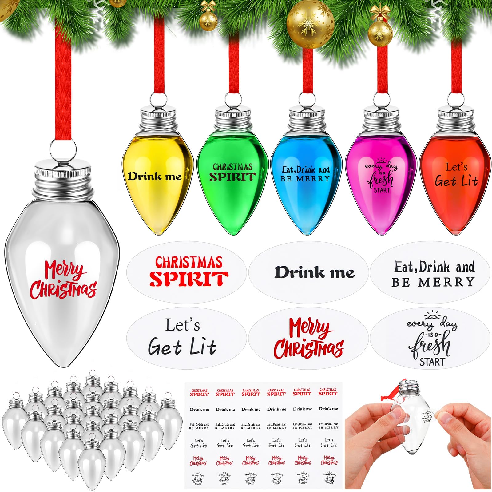 Baquler Lot de 50 boules de Noël en forme de verre à liqueur en plastique à remplir pour sapin de Noël - Ampoules transparentes pour décoration de fête d'intérieur et d'extérieur (gouttes d'eau)