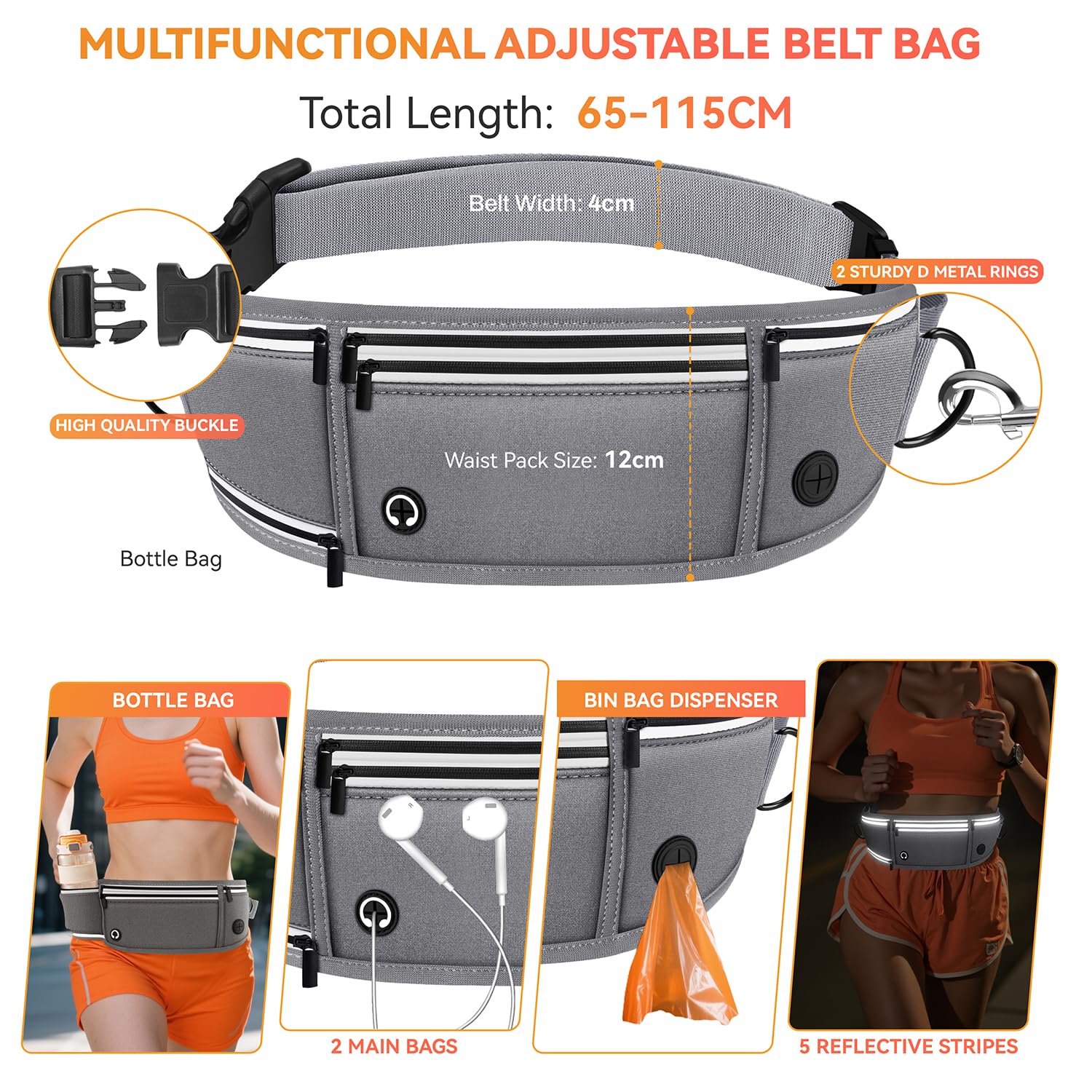 Looxmeer Hands free Dog Lead with Adjustable Waist Belt, Dog Running Lead for Medium Large Dog with 2 Padded Handle - Image 3