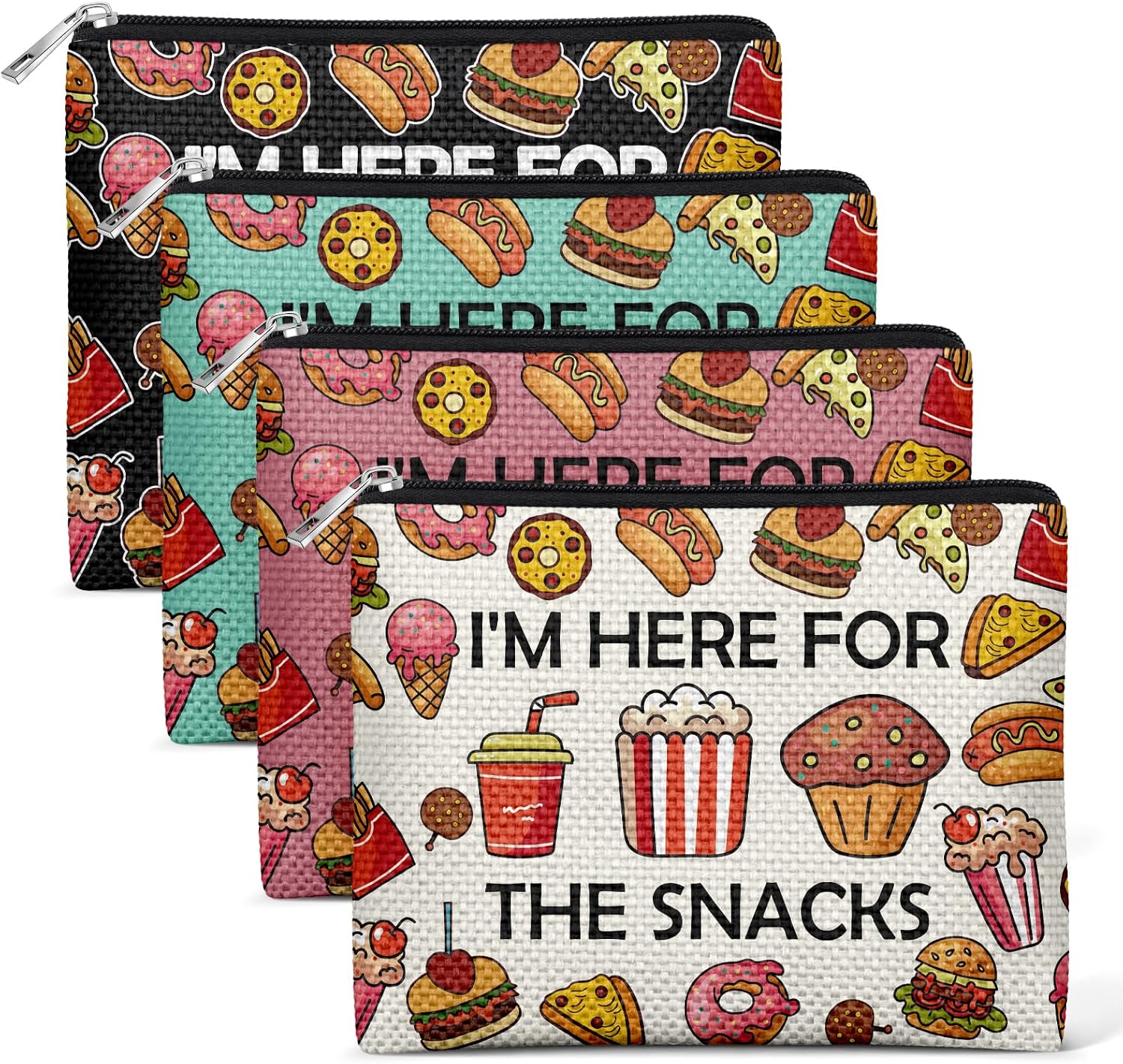 4 Pieces Funny Snack Coin Purse Snacks Lover Gift for Teen Girls Boys Friends Novelty Food Gifts for Women Men Magic Kingdom Lover Gift Funny Foodie Gifts Snack Travel Wallet Storage Pouch
