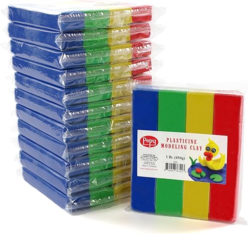 Pepy Arcilla de modelado de plastilina a base de aceite reutilizable y no seca, colores primarios, 12 libras, sin azufre y no tóxica, ideal para
