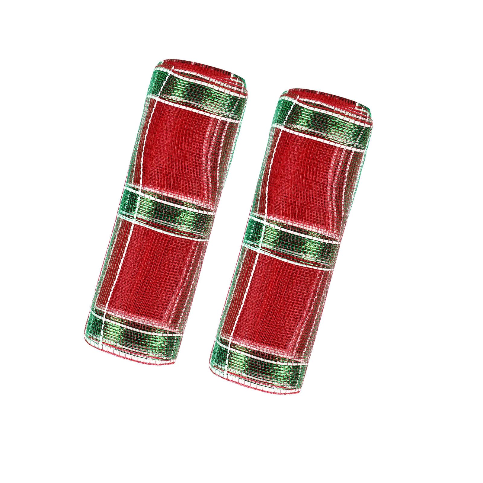JStnana 2 Rolls Red and Green Mesh Ribbon for Wreath Crafts,10 Inch x 30FT Metallic Foil Deco Mesh Ribbon Fabric Mesh for Christmas New Year