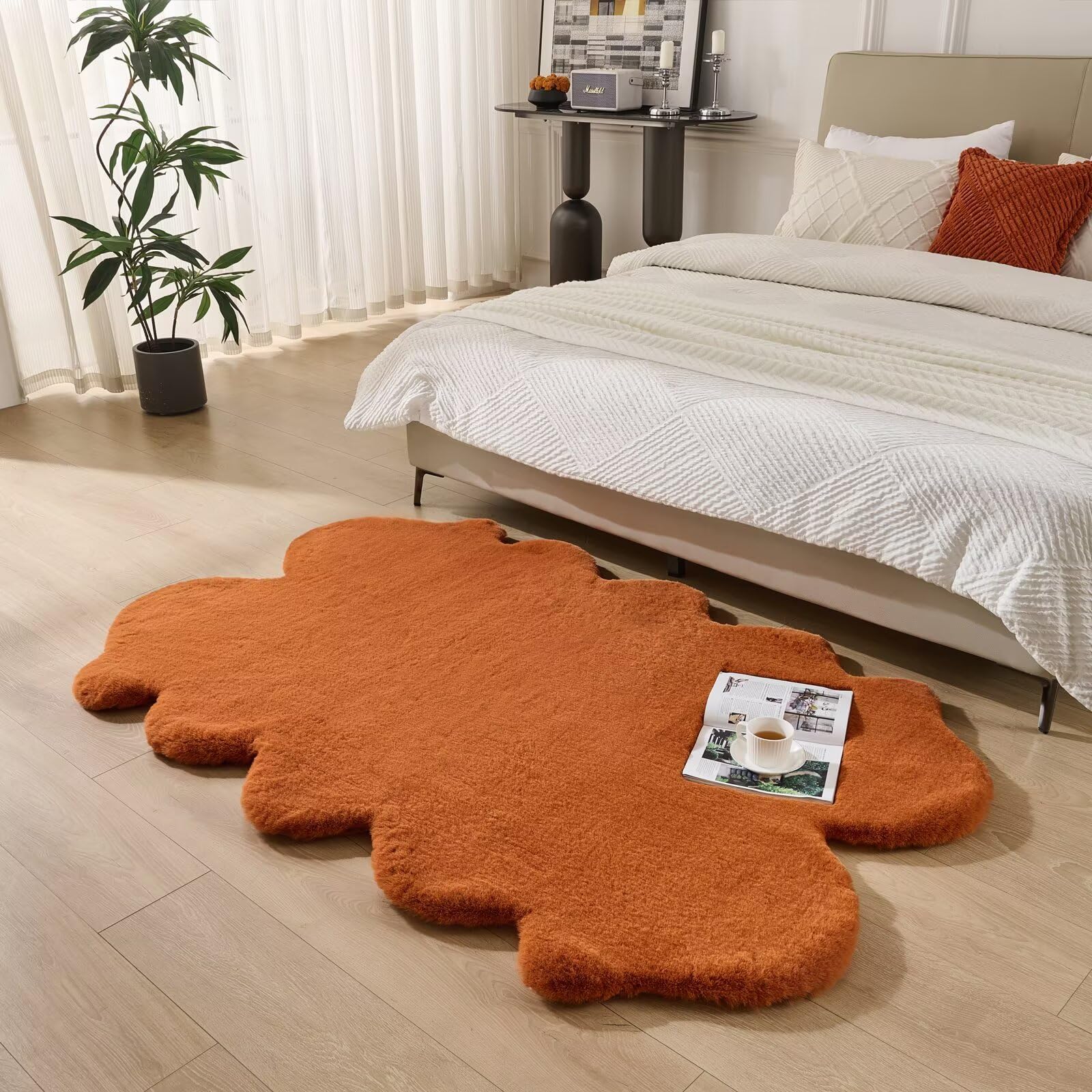 Animebody 1700GSM Fuzzy Faux Sheepskin Fur Area Rug,Extra Soft Faux Fur Mat,Fluffy Shaggy Fur Rug for Bedroom Living Bedside Rug Room Decor-Burnt Orange, 2 x3 ft