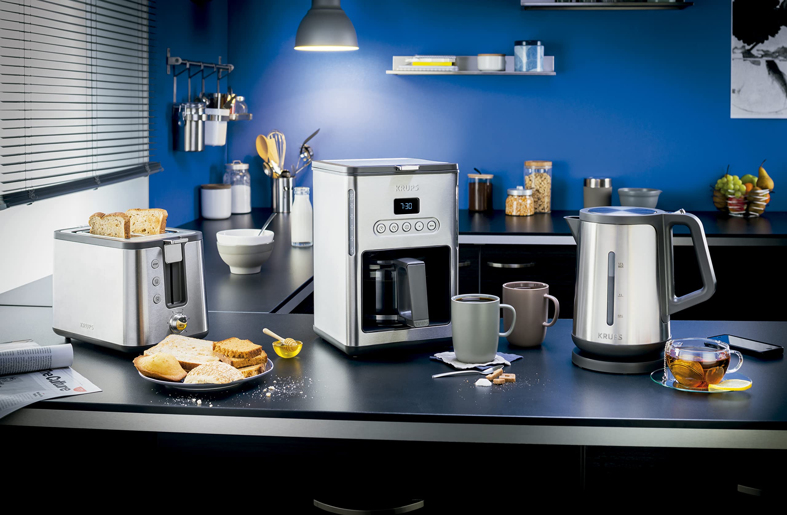 KRUPS Control Line Grille-pain inox 2 fentes extra larges, Toaster 850 W, Remontée extra haute, 6 niveaux de dorage, Fonction réchauffage et décongélation KH442D10