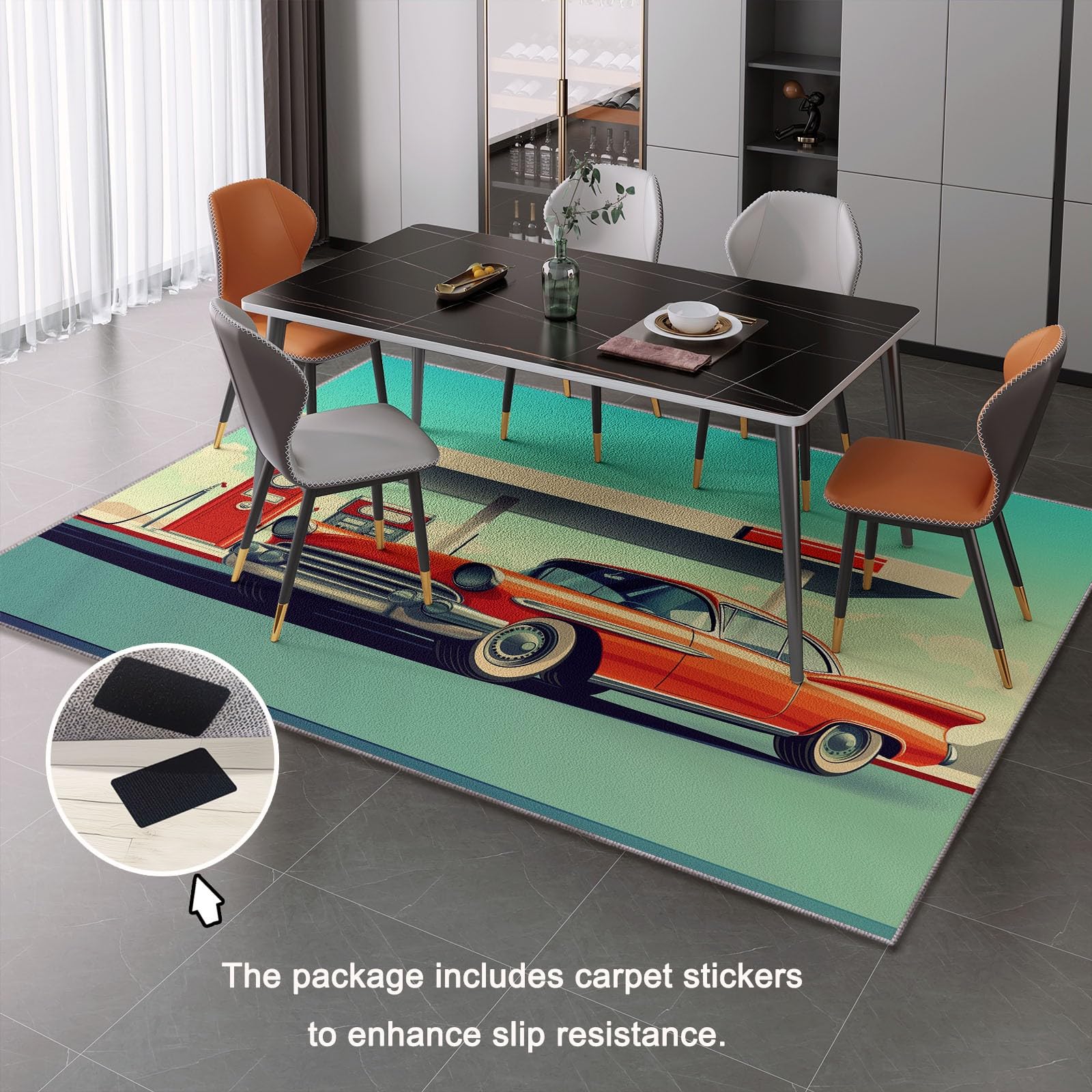 Dywan do salonu 160 x 230 cm Można prać w pralce Duży dywan Sypialnia Dorosły Retro Samochody Stacje Obsługiwane Miękkie Łóżko Downhill Dekoracja Sypialni Jedzenie, Czerwony