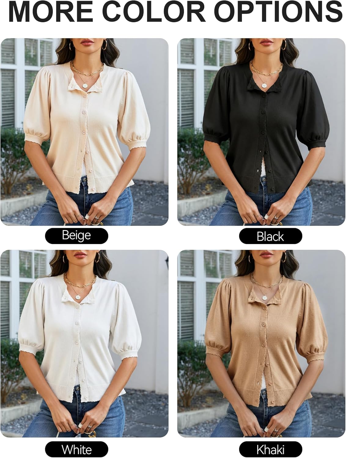 Womens Puff Short Sleeve Cardigan Lightweight Casual Summer Button Down Knit Sweater Tops 2026 Fashion Trendy - Image 7