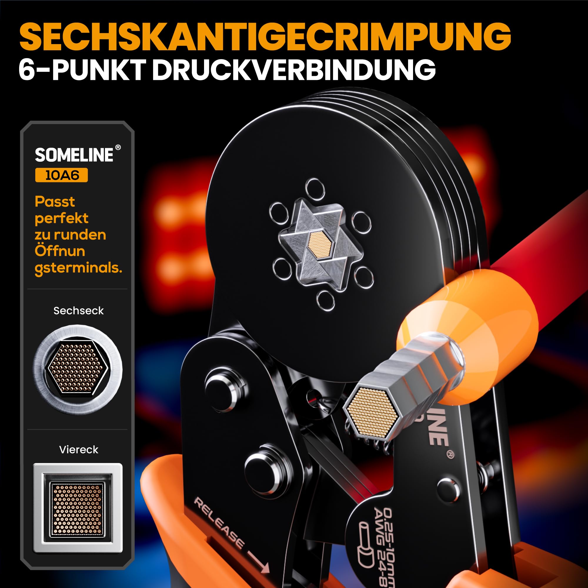 SOMELINE Sechskant Crimpzange Set, 21 Arten [0,25-10mm²] Aderendhülsen Set, Selbsteinstellend Sechskant Aderendhülsenzange - Krimpzange - Crimpzangen - Presszange - Crimp Zange