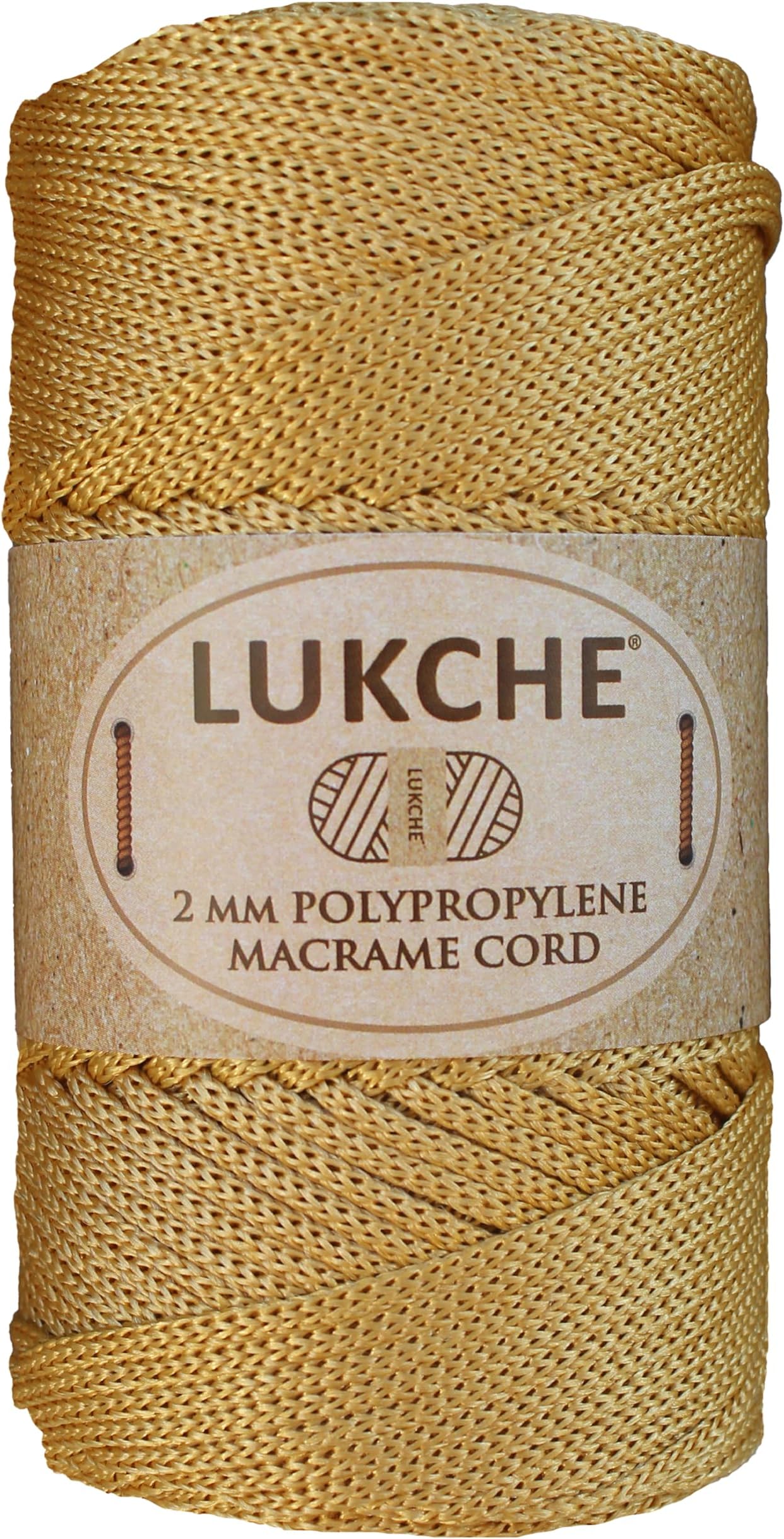 Polyester Macrame Cord 2mm x 125 Yards, 100% Polypropylene Premium Macrame Rope, Colorful Yarn Crochet Macrame Bag Craft for Wall Hangers, Bags, Bottom Plates, Carpets (Gold, 1 Skein)