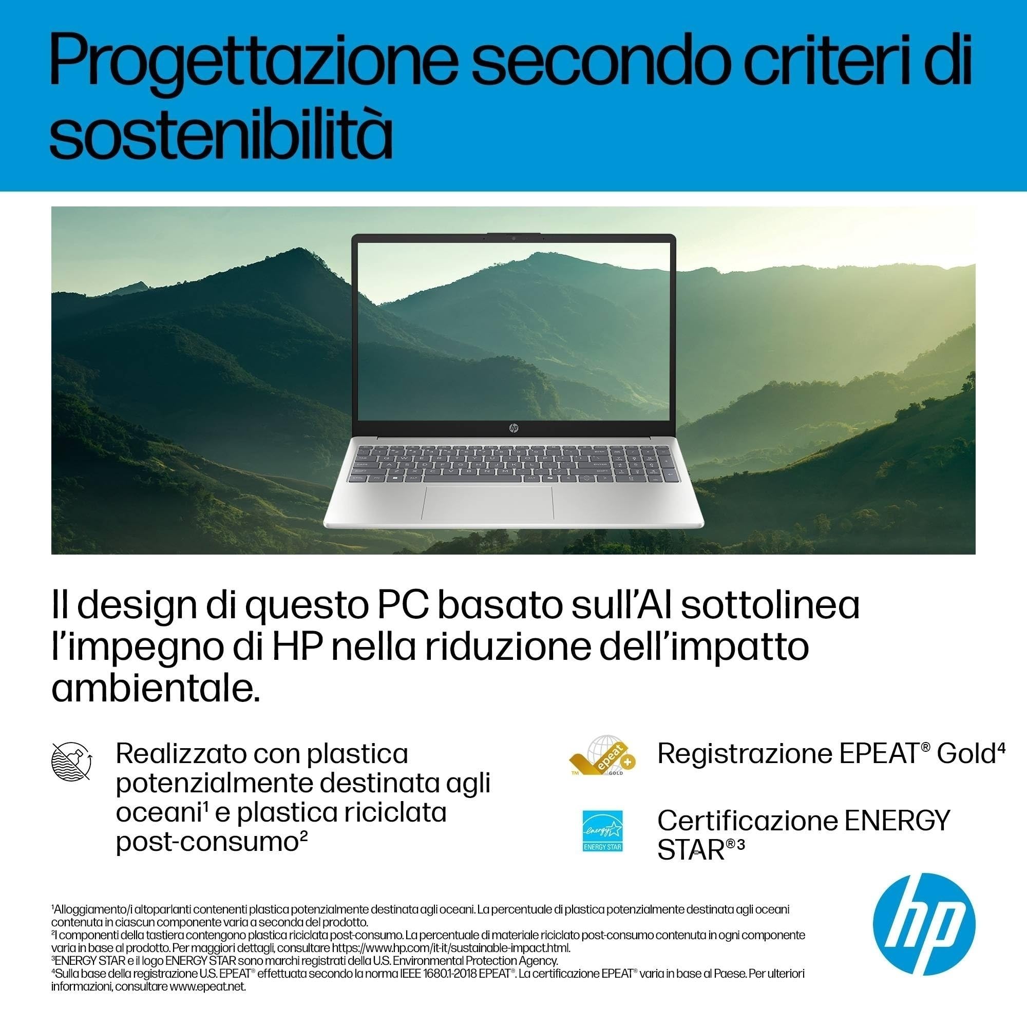 HP Laptop 15-fd2004sl, PC Portatile 15", Display FHD, Notebook, (Intel Core Ultra 7 255U, RAM 24GB, SSD 1TB, Windows 11), Computer Portatile, Uso quotidiano, Tastiera Italiana, QWERTY, Argento
