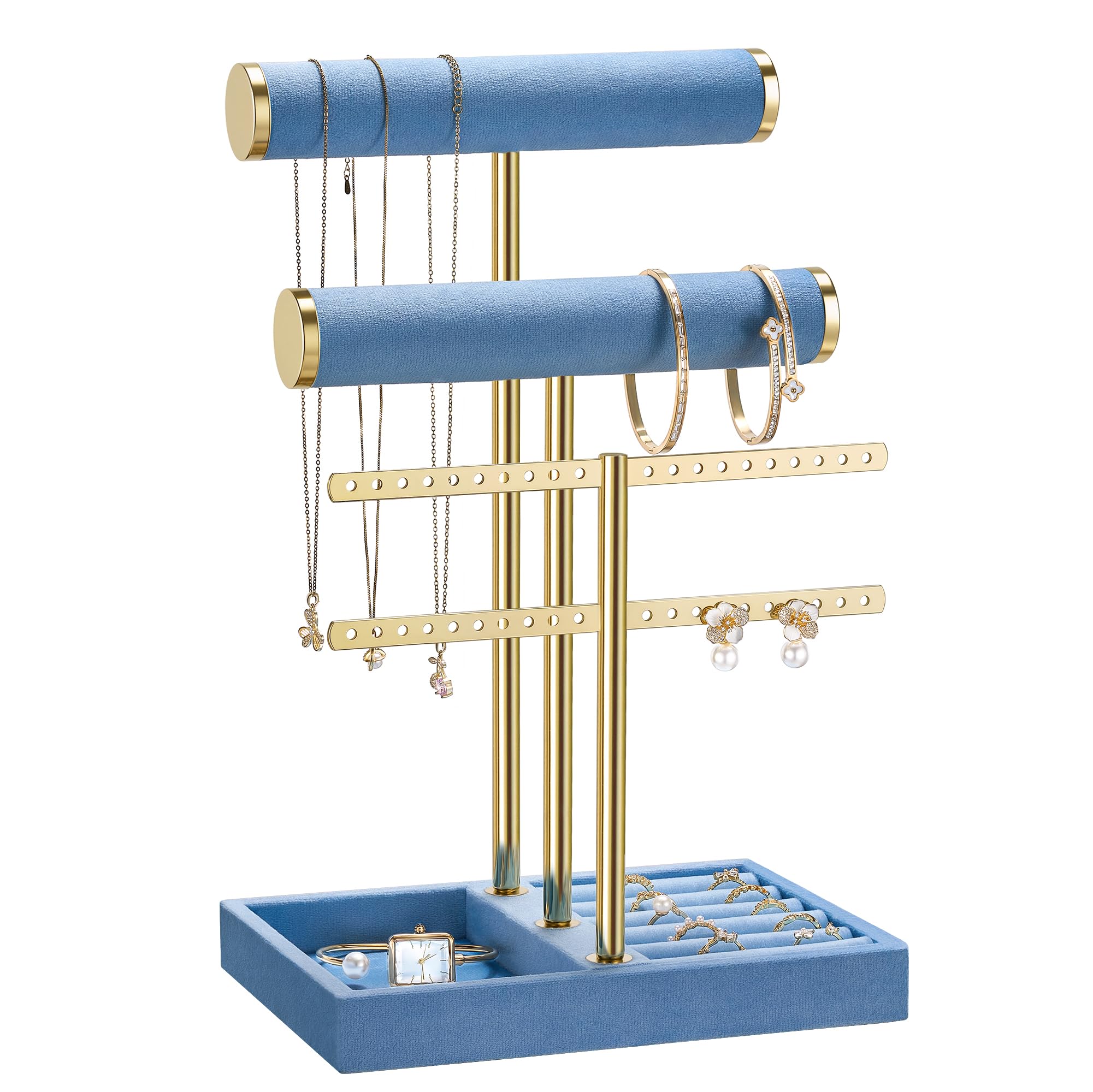 Jewelry Organizer Stand for Necklaces, Bracelets, Earrings, Rings, Blue