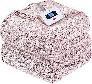 SEALY Electric Blanket Twin Size, Soft Sherpa Heated Blanket Single Control with 10 Heating Levels & 1 to 12 Hours Auto-Off Settings Over-Heated Protection 62"x84" Machine Washable, Rust Red