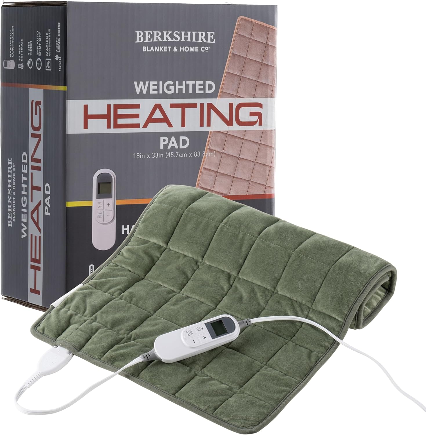 Berkshire Weighted Heating Pad for Pain Relief -18″x33″ Electric Heat Wrap with 10 Heat Settings, Auto Shut Off -Targets Back, Neck, Shoulder, Leg, Abdomen Cramps -Machine Washable & Portable Berkshire Weighted Heating Pad for Pain Relief -18″x33″ Electric Heat Wrap with 10 Heat Settings, Auto Shut Off -Targets Back, Neck, Shoulder, Leg, Abdomen Cramps -Machine Washable & Portable
